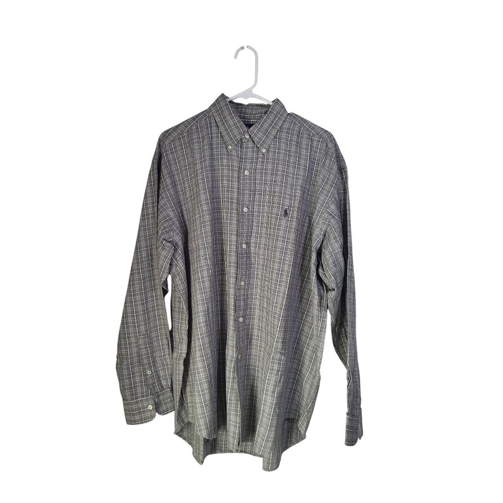RALPH LAUREN Men's LG Blair Fit Button Down Dress Shirt Plaid Gray  VTG 90s
